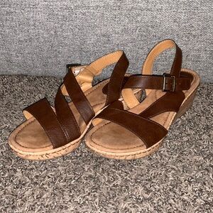 boc - Leather Cork Sandal Wedge - Brown